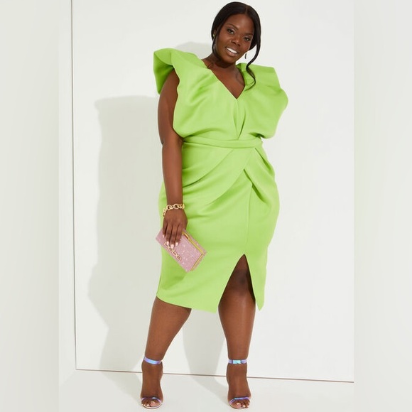 Ashley Stewart Puff Sleeve Midi Sheath Dress NWT - Picture 1 of 9